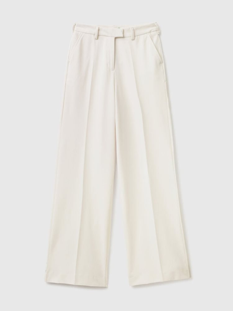 Creamy White Women's Benetton Flowy Wide Leg Trousers | AU970806