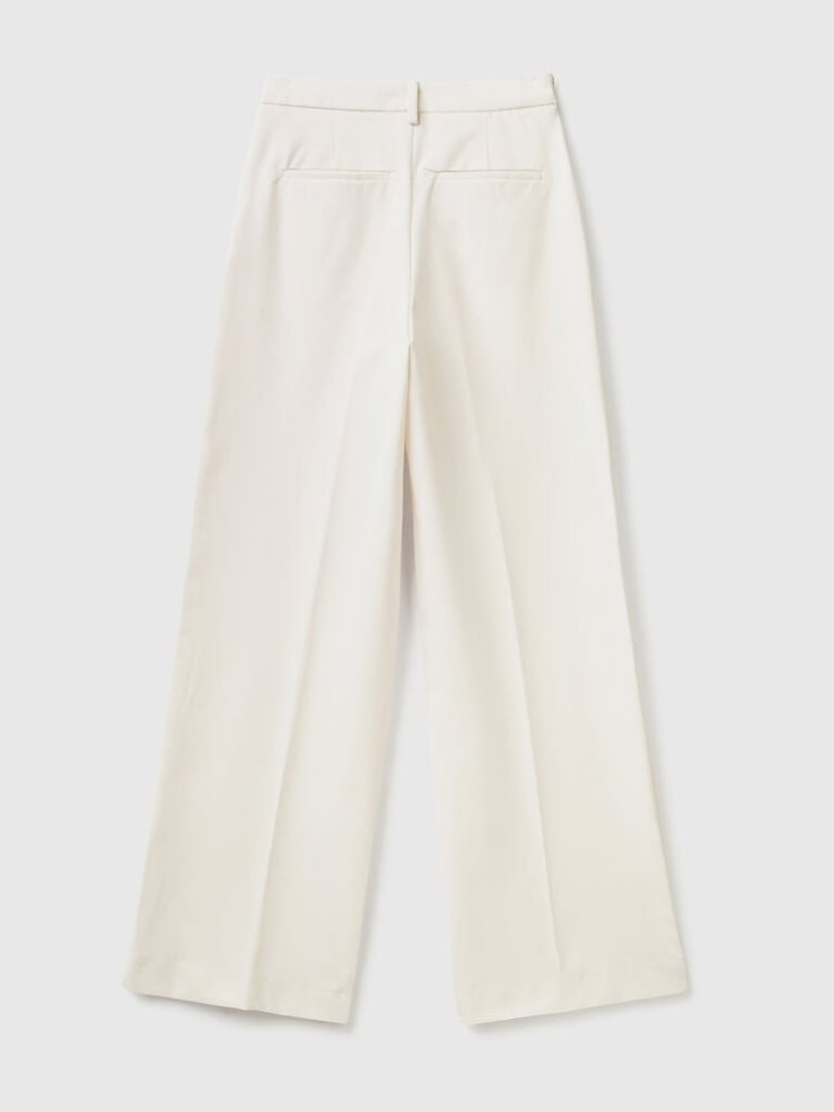 Creamy White Women's Benetton Flowy Wide Leg Trousers | AU970806