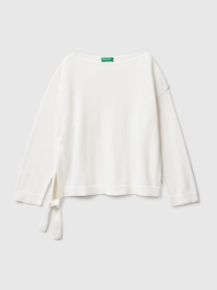 Creamy White Women's Benetton Laces And Boat Neck Sweaters | AU609398