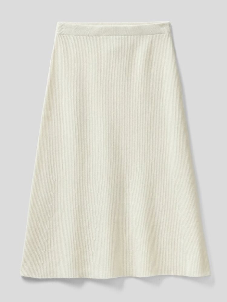 Creamy White Women's Benetton Linen Blend Midi Skirts | AU458304