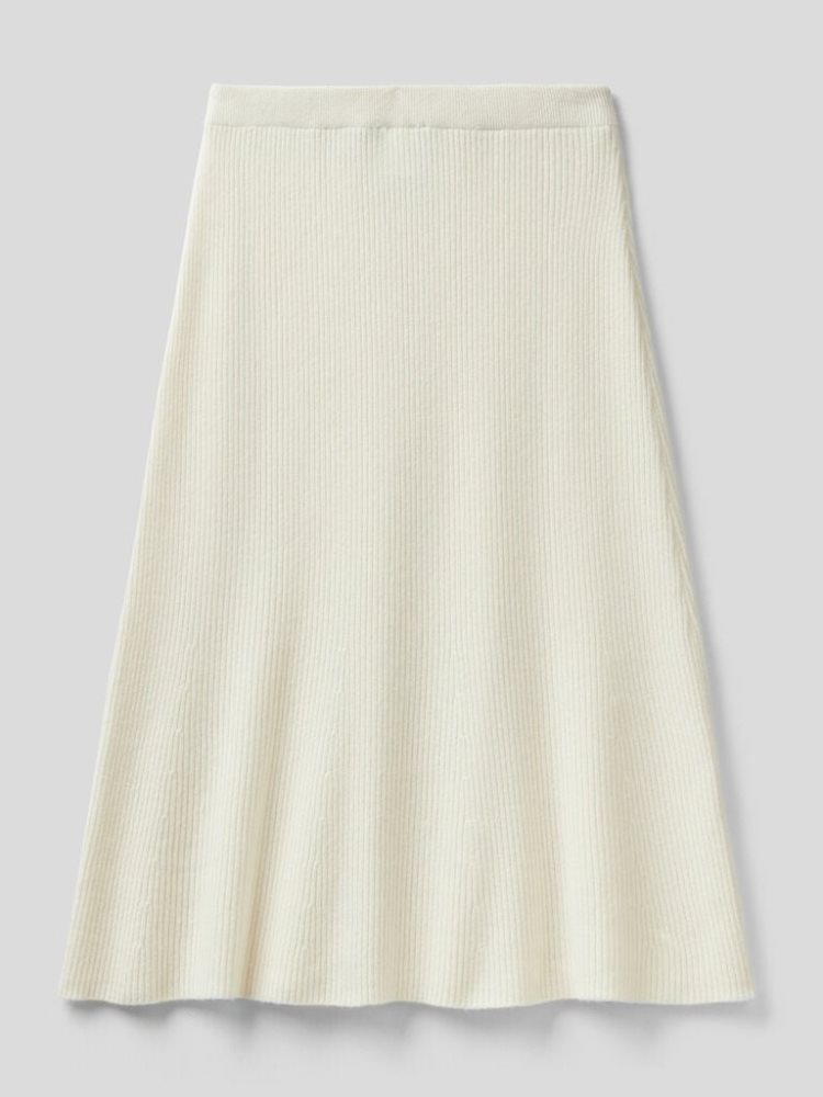 Creamy White Women's Benetton Linen Blend Midi Skirts | AU458304