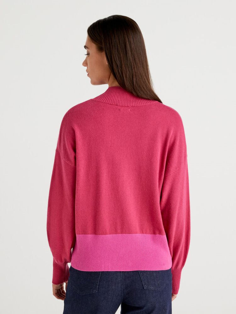 Cyclamen Women's Benetton Cashmere Blend Turtleneck High Neck Sweaters | AU206957