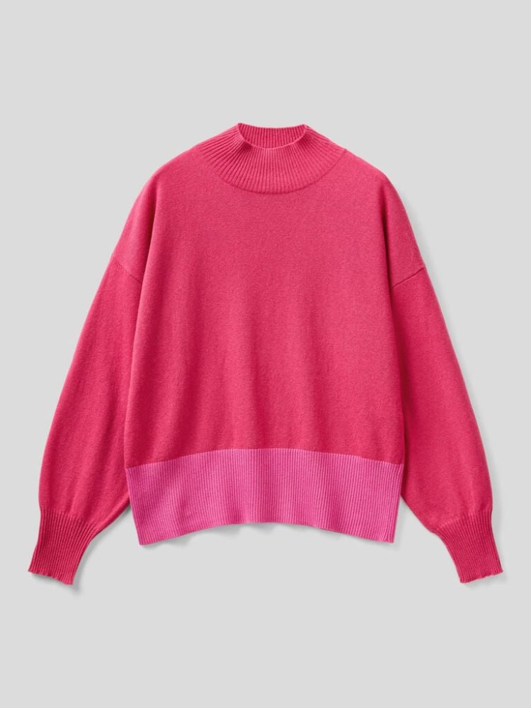 Cyclamen Women's Benetton Cashmere Blend Turtleneck High Neck Sweaters | AU206957