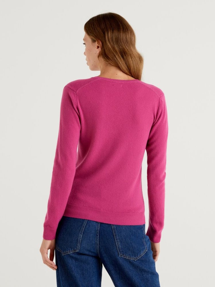 Cyclamen Women's Benetton Cyclamen V-neck Pure Merino Wool Sweaters | AU995066