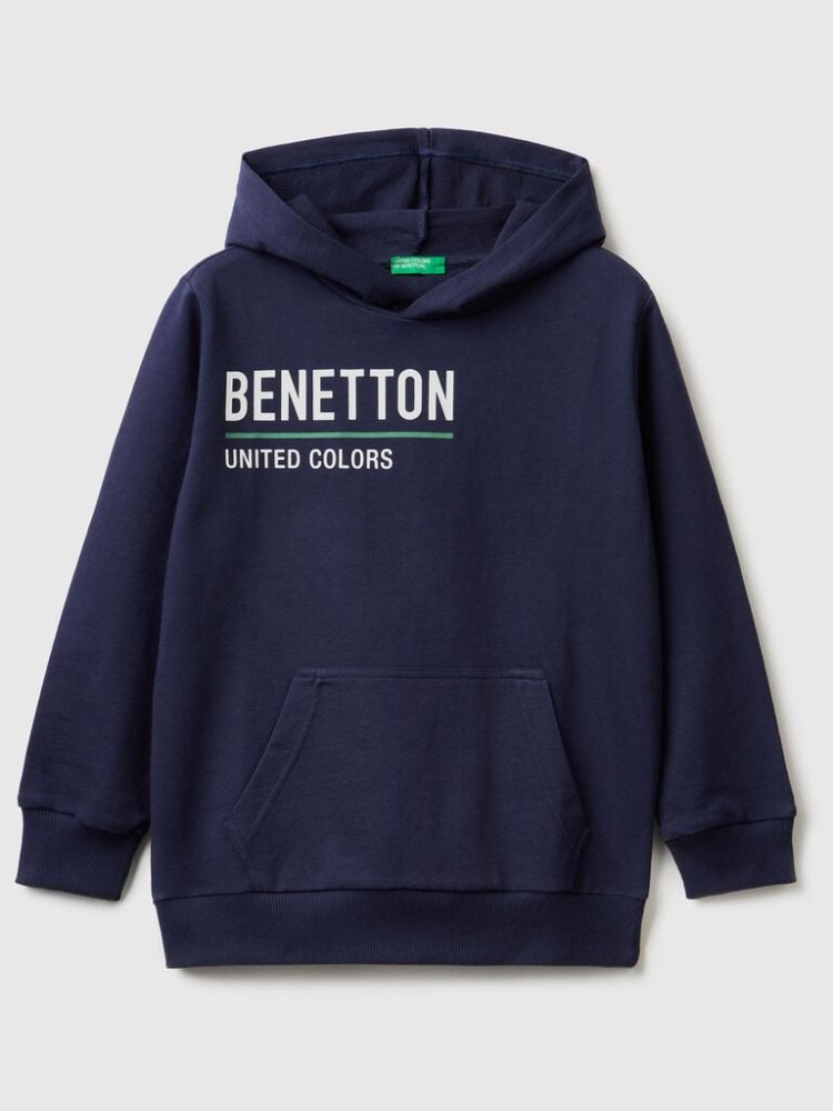 Dark Blue Kids\' Benetton 100% Cotton Hoodie | AU384305