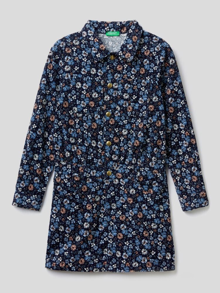 Dark Blue Kids\' Benetton Floral Velvet Dress | AU788398