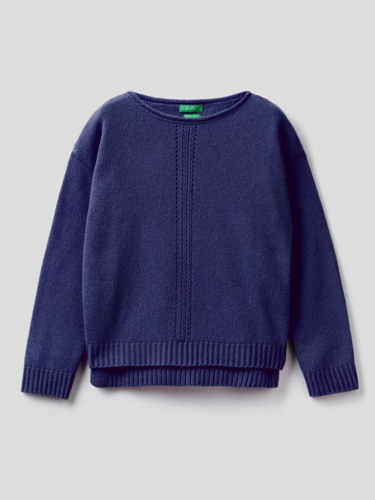 Dark Blue Kids\' Benetton Knit Stitching Sweaters | AU286878