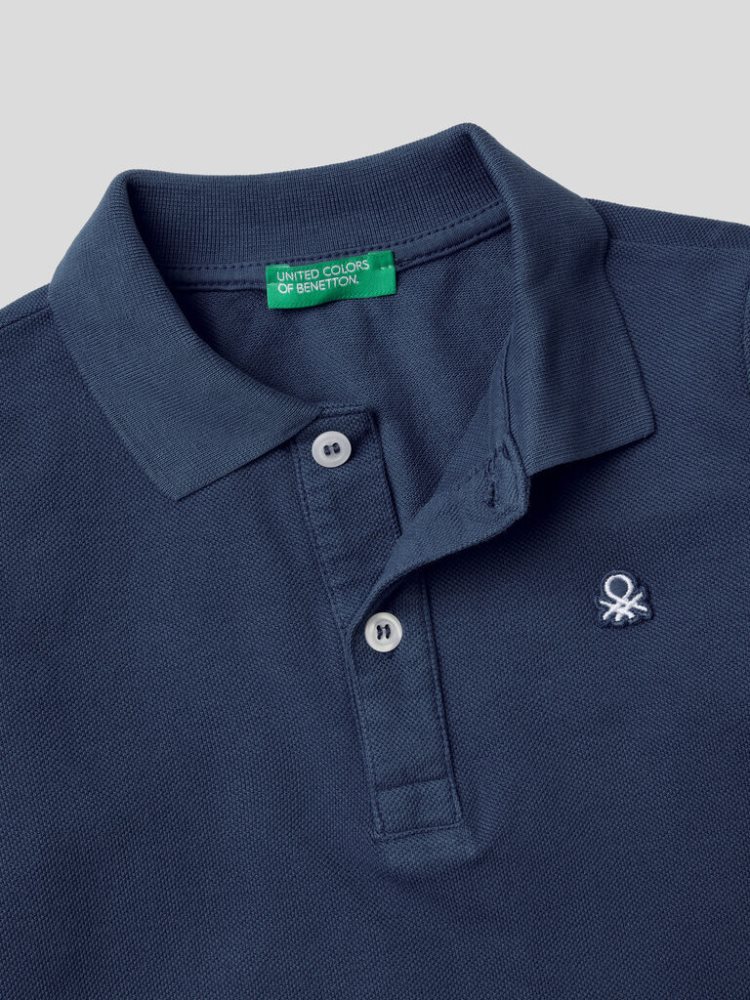 Dark Blue Kids' Benetton Organic Cotton Long Sleeve Polo Shirts | AU043899