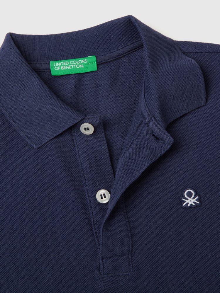 Dark Blue Kids' Benetton Organic Cotton Short Sleeve Polo Shirts | AU497037