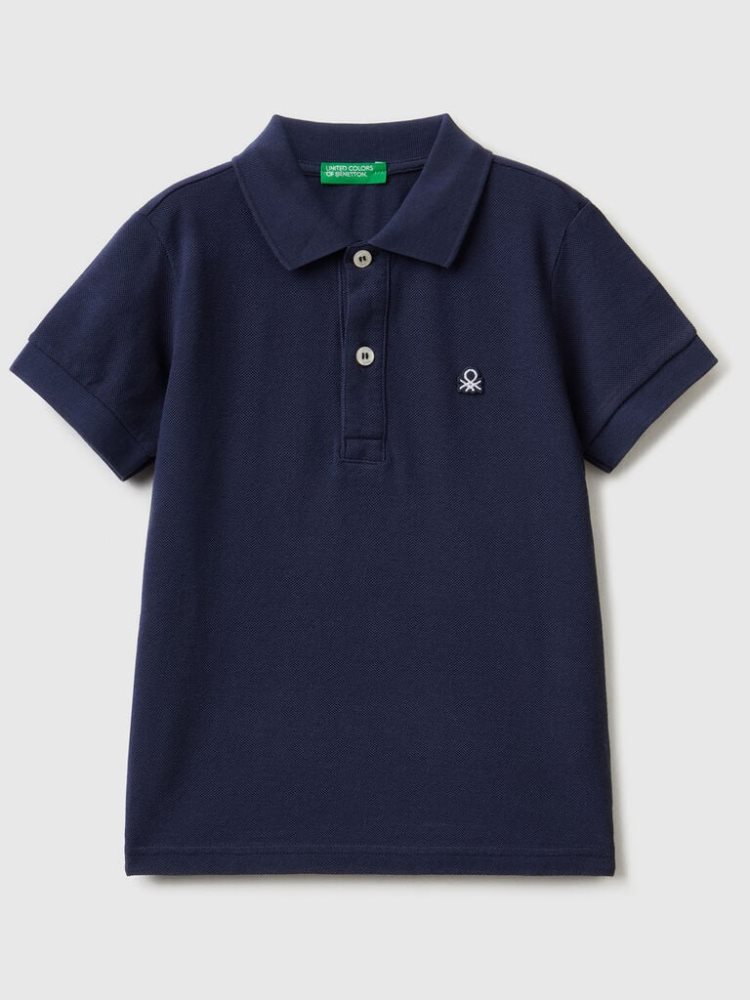 Dark Blue Kids\' Benetton Organic Cotton Short Sleeve Polo Shirts | AU497037