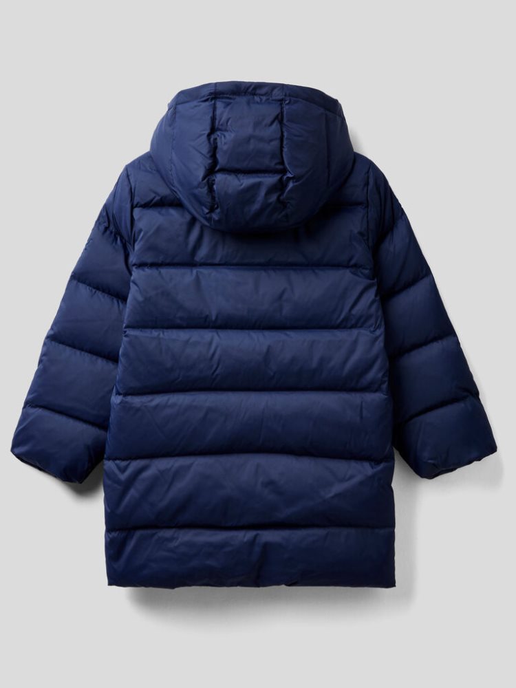 Dark Blue Kids' Benetton Padded Removable Hood Puffer Jackets | AU323852