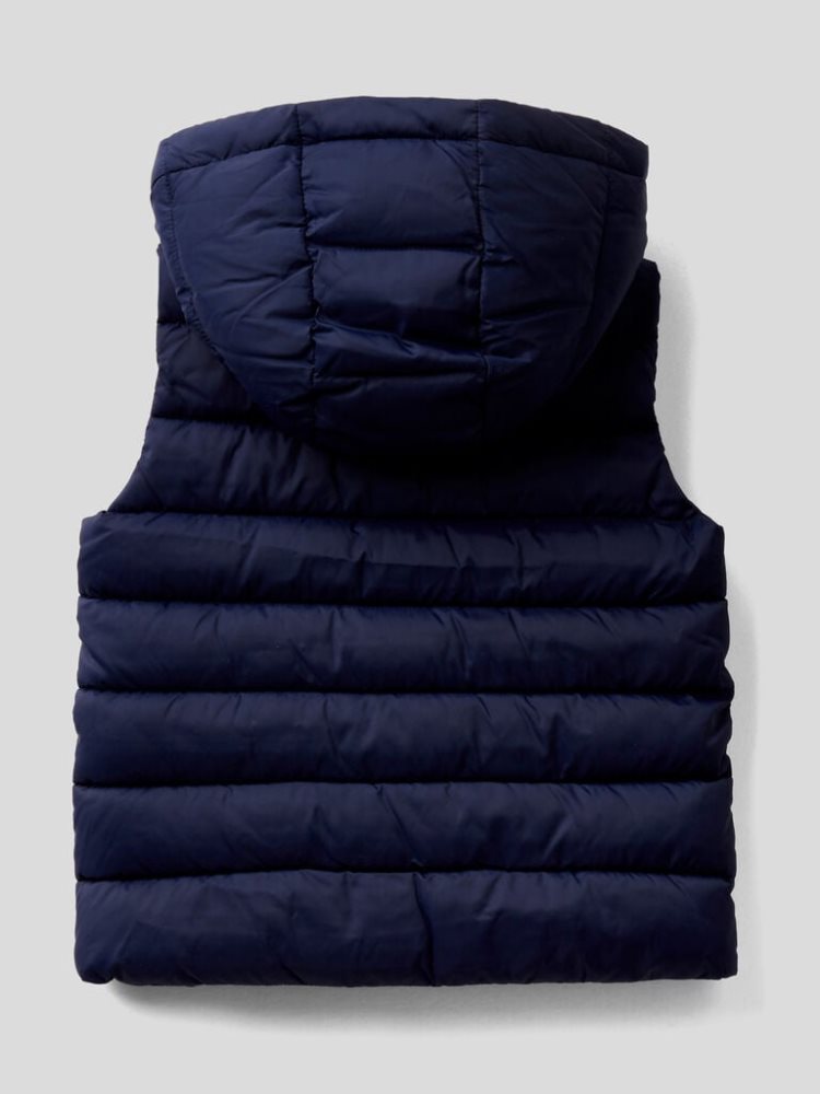 Dark Blue Kids' Benetton Padded Removable Hood Vest | AU324346