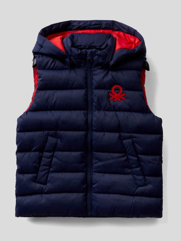 Dark Blue Kids\' Benetton Padded Removable Hood Vest | AU324346