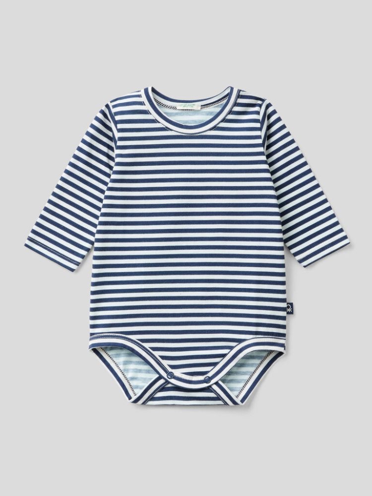 Dark Blue Kids\' Benetton Patterned 100% Organic Cotton Bodysuits | AU941539