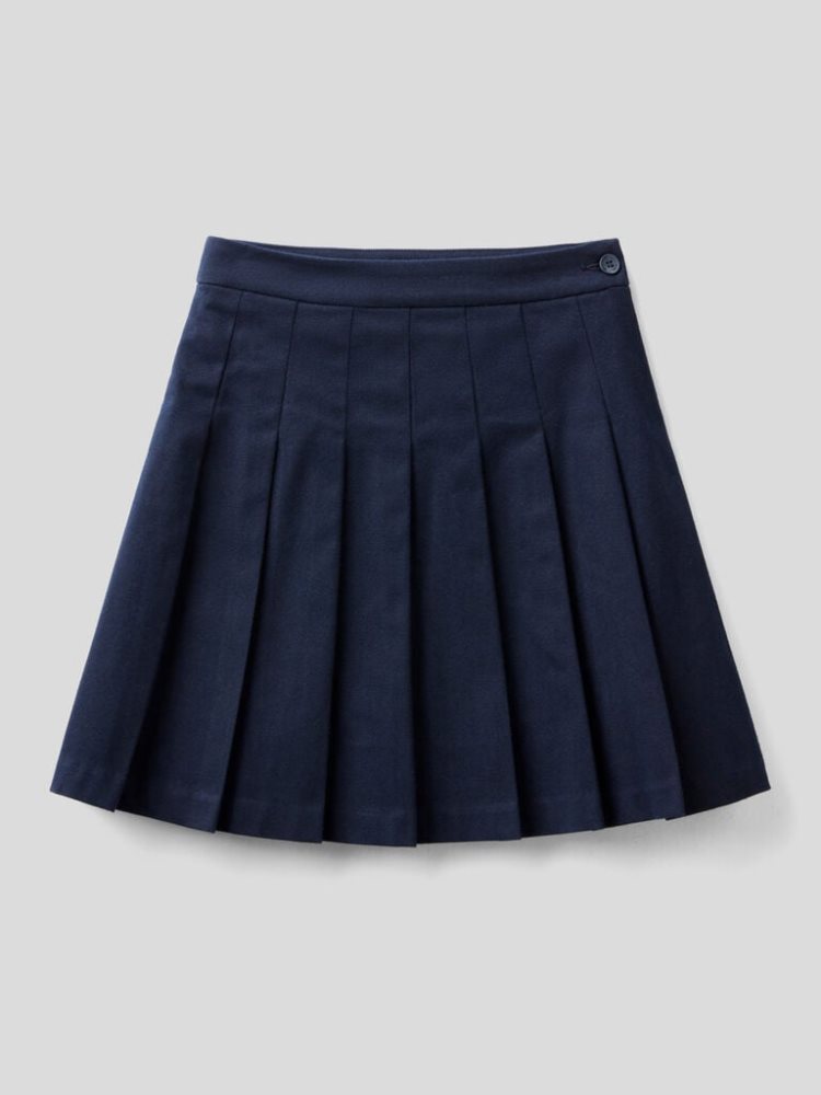 Dark Blue Kids\' Benetton Pleated Flannel Skirts | AU065740