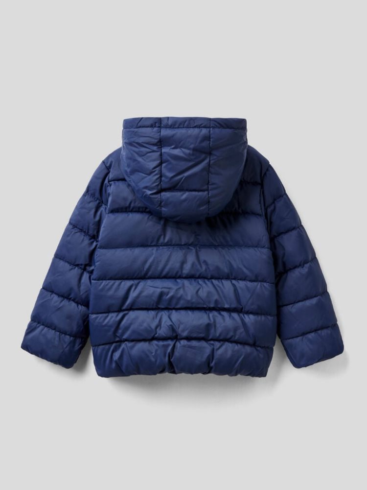 Dark Blue Kids' Benetton Puffer Hood And Logo Padded Jackets | AU302639