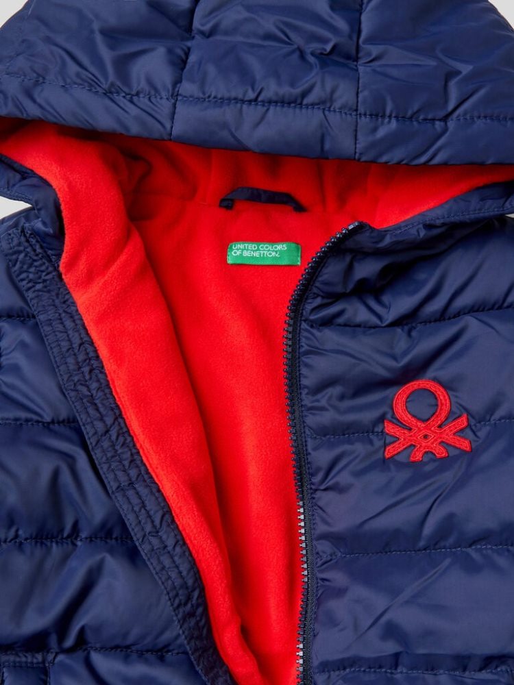 Dark Blue Kids' Benetton Puffer Hood And Logo Padded Jackets | AU302639