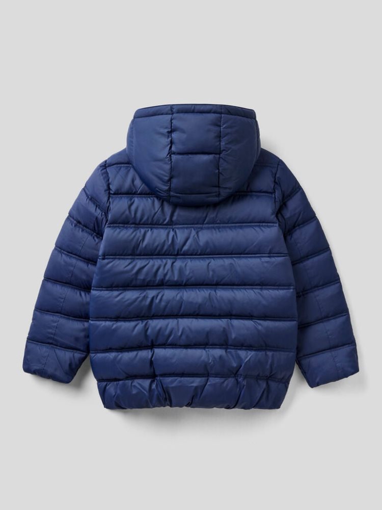 Dark Blue Kids' Benetton Puffer Hood And Logo Padded Jackets | AU642476