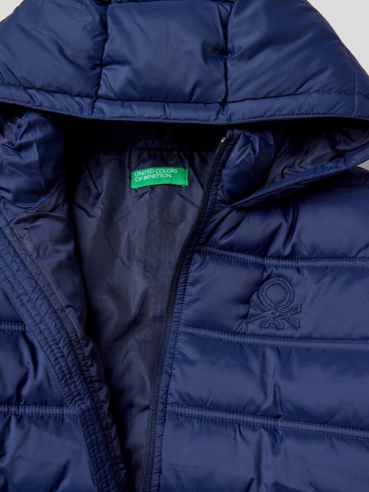 Dark Blue Kids' Benetton Puffer Hood And Logo Padded Jackets | AU642476