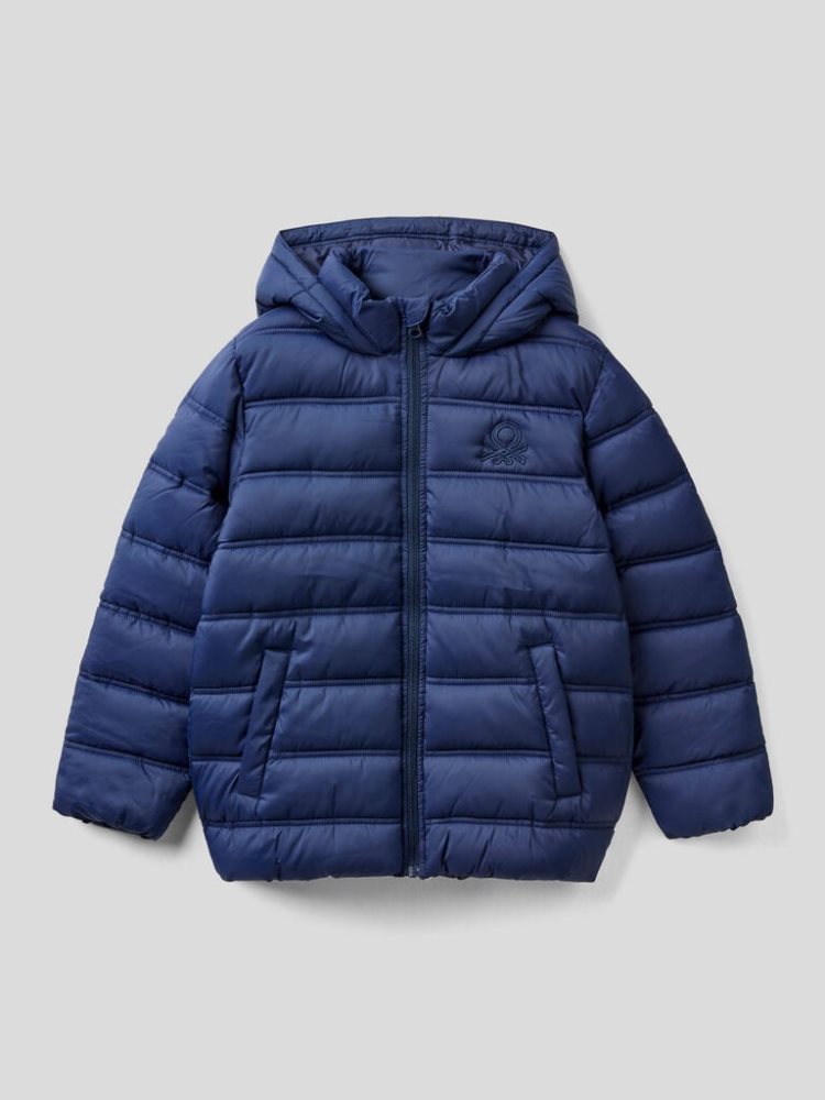 Dark Blue Kids\' Benetton Puffer Hood And Logo Padded Jackets | AU642476