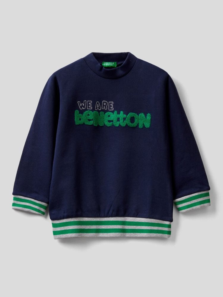 Dark Blue Kids\' Benetton Pure Cotton Embroidered Logo Sweatshirt | AU502229