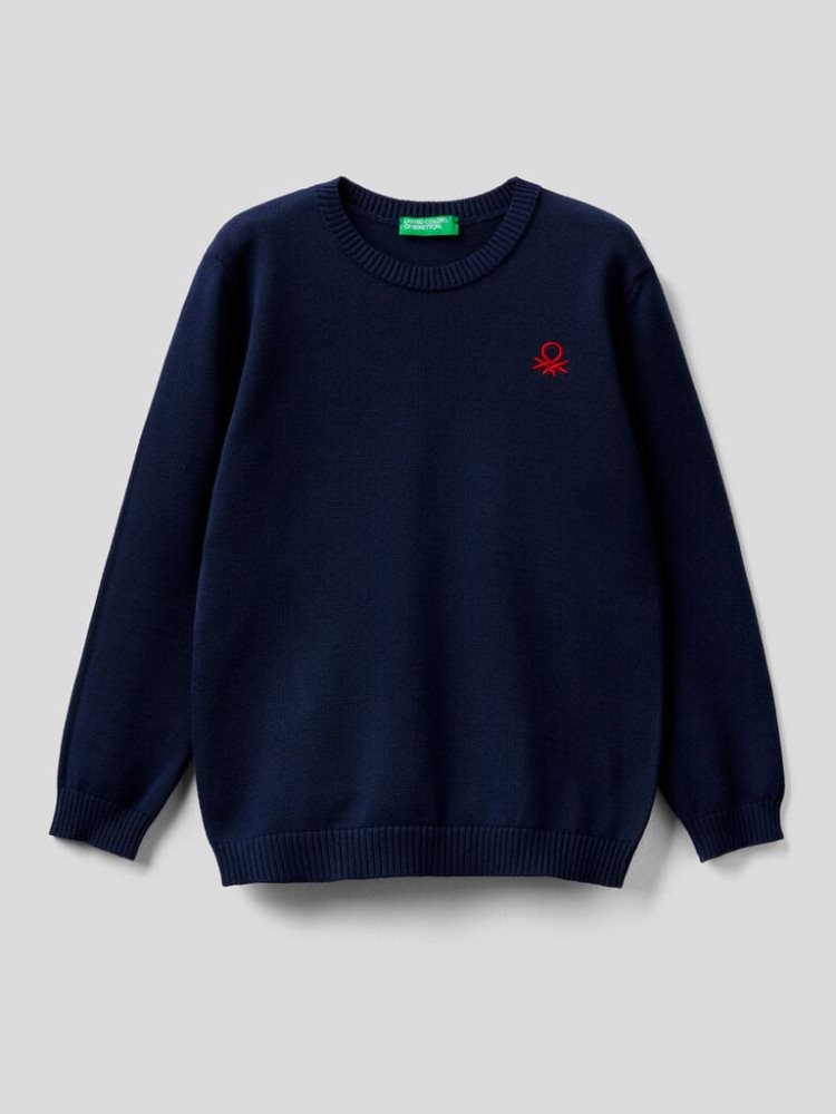 Dark Blue Kids\' Benetton Pure Cotton Logo Sweaters | AU416090