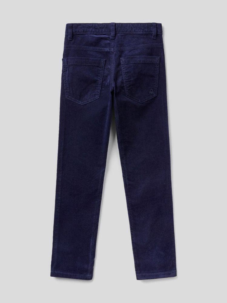 Dark Blue Kids' Benetton Slim Fit Stretch Corduroy Trousers | AU538841