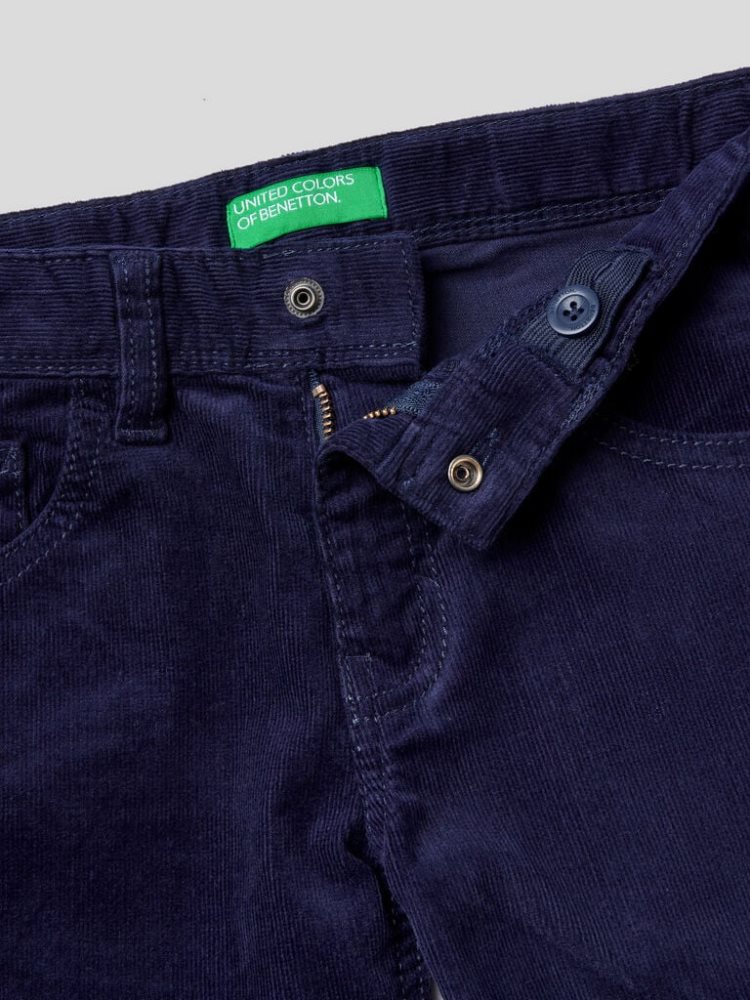 Dark Blue Kids' Benetton Slim Fit Stretch Corduroy Trousers | AU538841