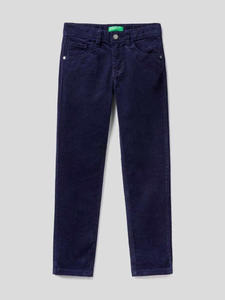 Dark Blue Kids\' Benetton Slim Fit Stretch Corduroy Trousers | AU538841