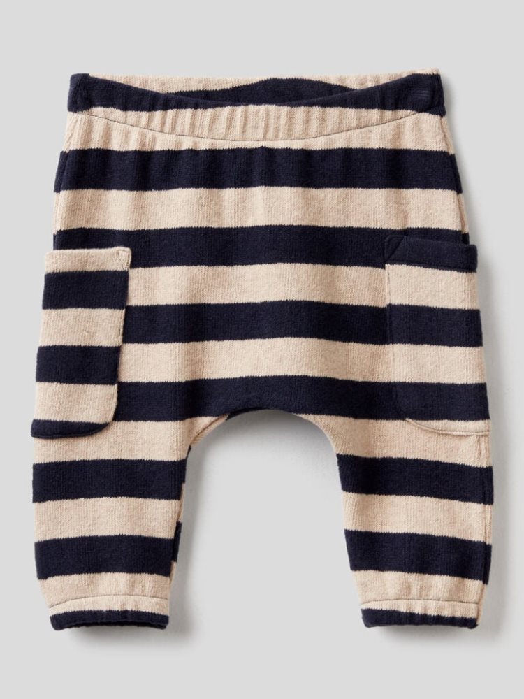 Dark Blue Kids\' Benetton Striped Recycled Cotton Blend Trousers | AU028841