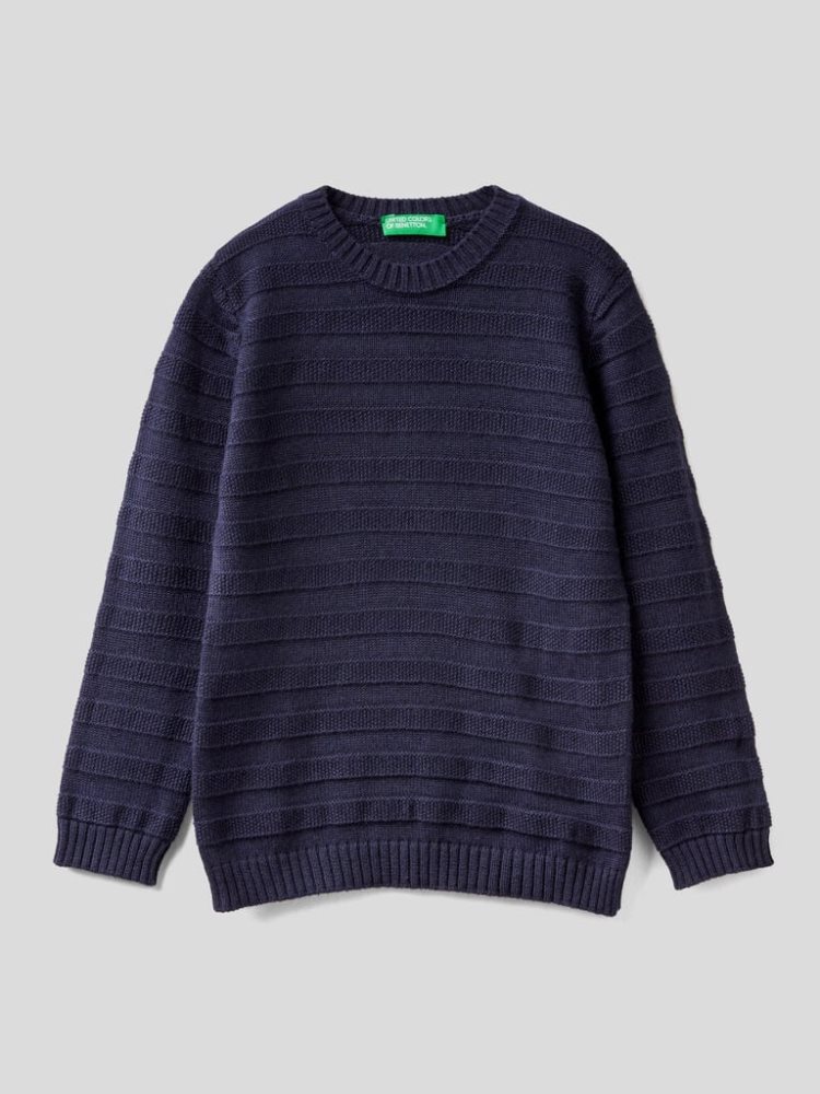 Dark Blue Kids\' Benetton Striped Sweaters | AU150936