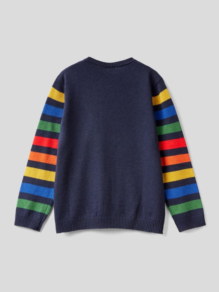 Dark Blue Kids' Benetton Striped Wool Blend Sweaters | AU238977