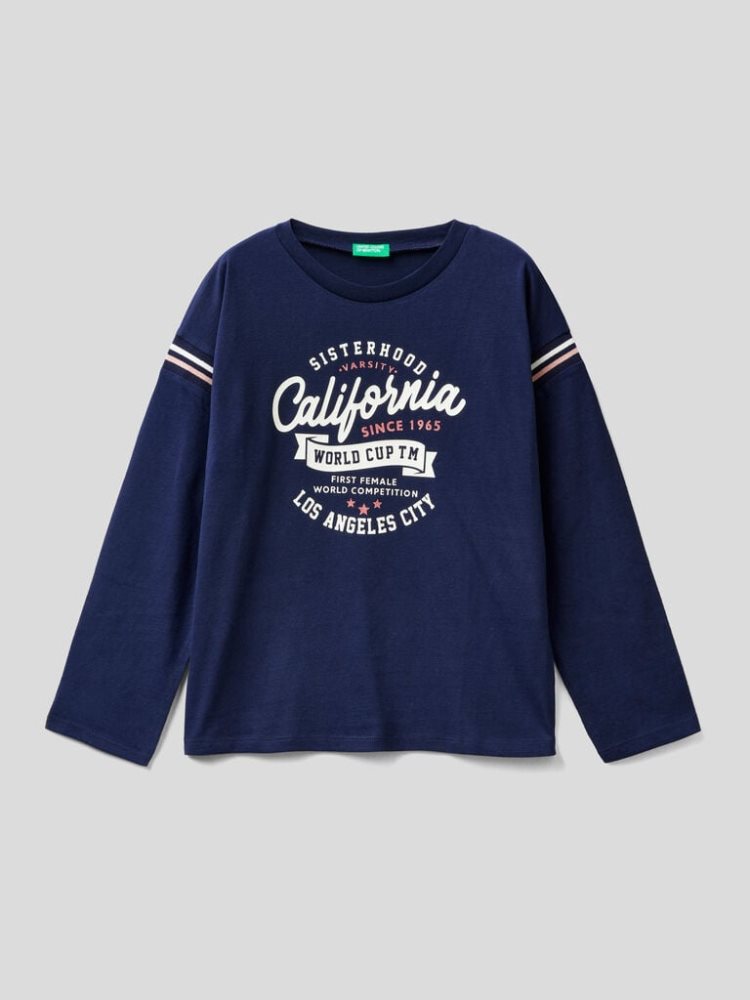 Dark Blue Kids\' Benetton Warm Cotton Glitter Long Sleeve T-shirts | AU133498