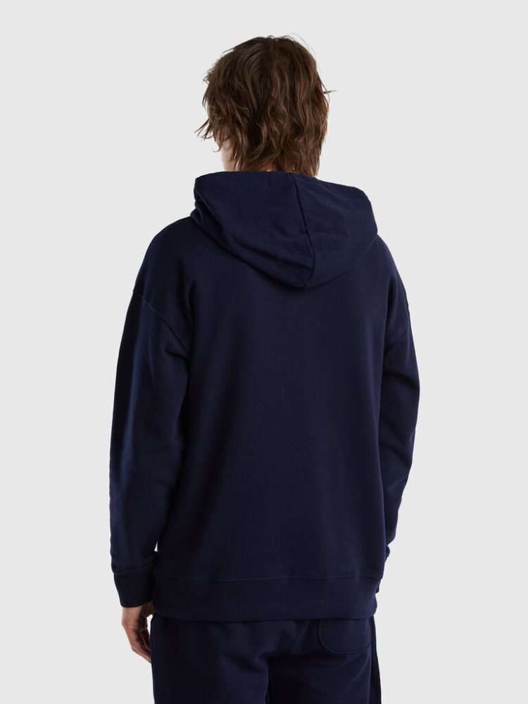 Dark Blue Men's Benetton 100% Cotton Hoodie | AU476854