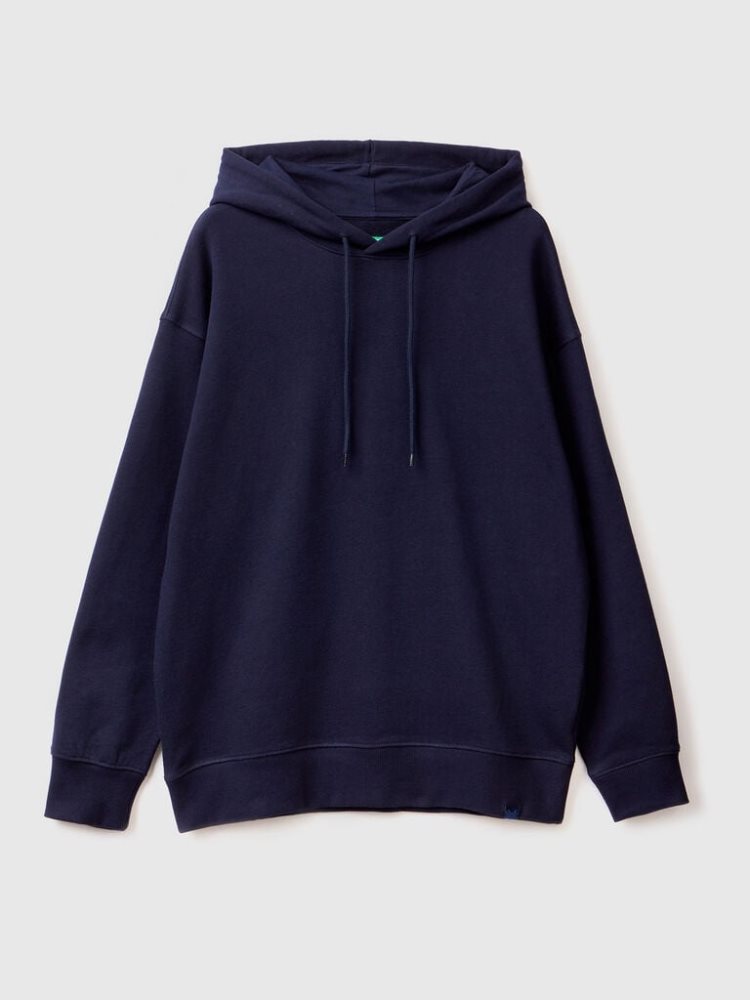 Dark Blue Men's Benetton 100% Cotton Hoodie | AU476854