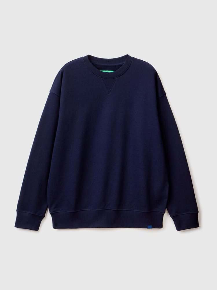 Dark Blue Men's Benetton 100% Cotton Pullover Sweatshirt | AU301826