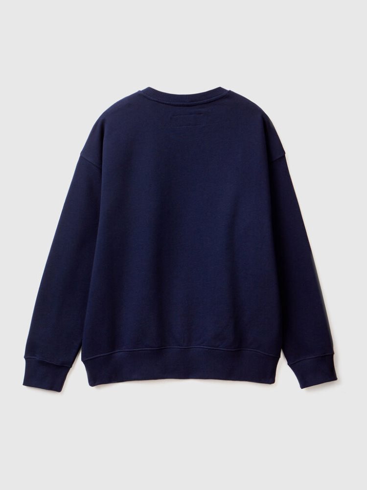 Dark Blue Men's Benetton 100% Cotton Pullover Sweatshirt | AU301826