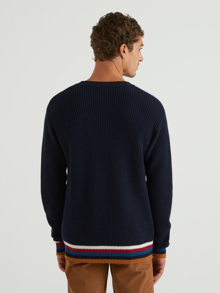 Dark Blue Men's Benetton Cashmere Blend Crew Neck Sweaters | AU713008