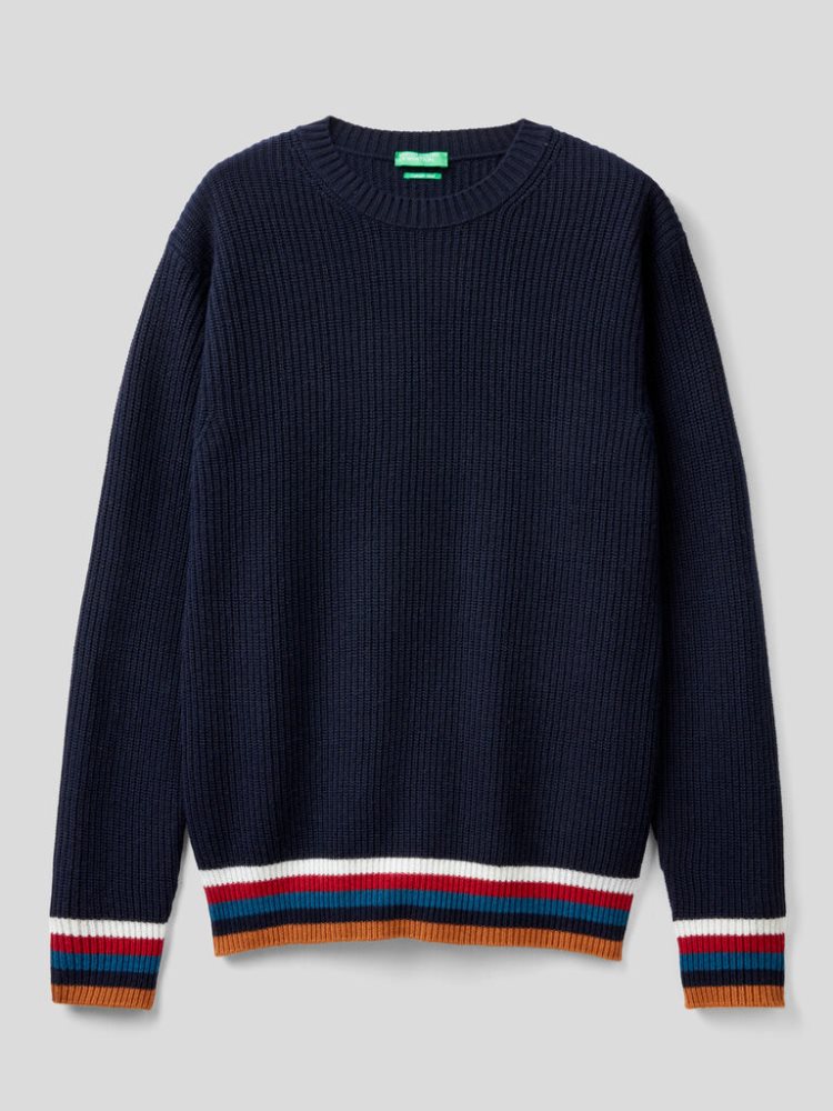 Dark Blue Men's Benetton Cashmere Blend Crew Neck Sweaters | AU713008