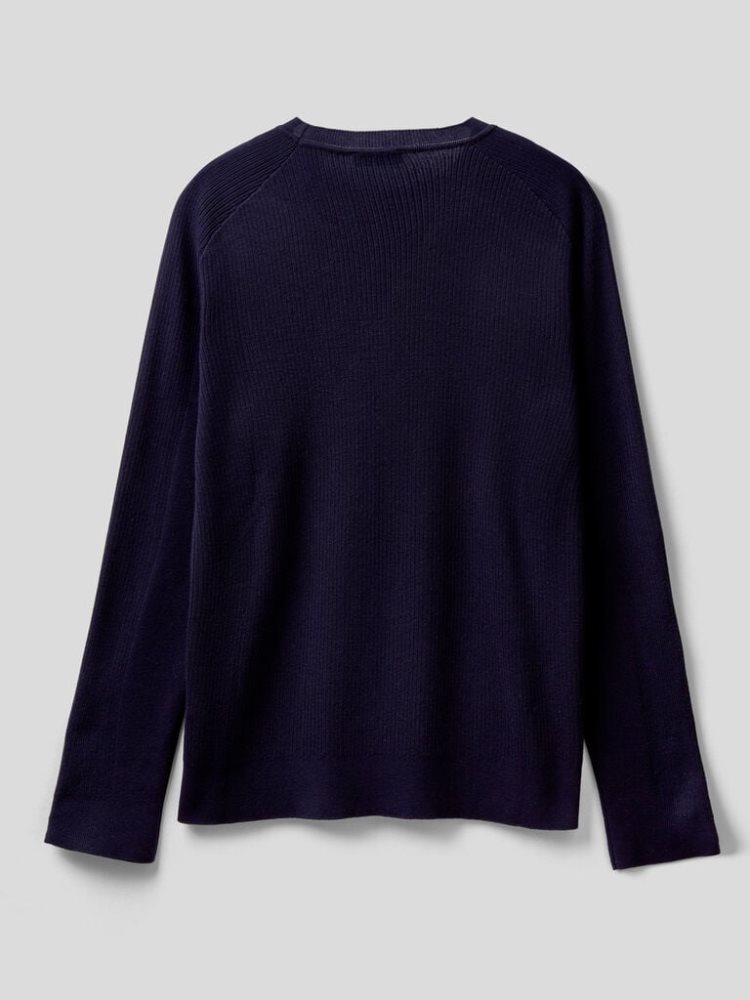 Dark Blue Men's Benetton Crew Neck Cotton Blend Sweaters | AU251941