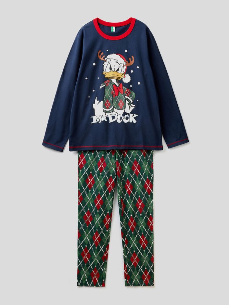 Dark Blue Men's Benetton Donald Duck Christmas Pyjamas | AU493926