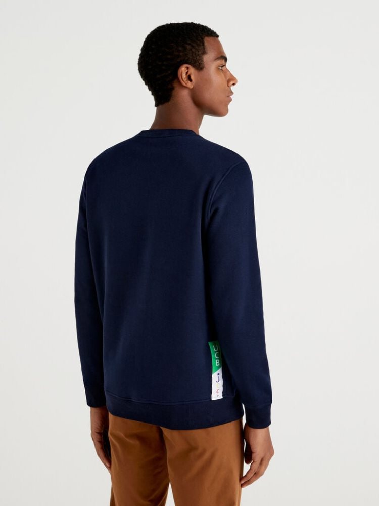 Dark Blue Men's Benetton Jccxucb Warm Graphic Sweatshirt | AU755029