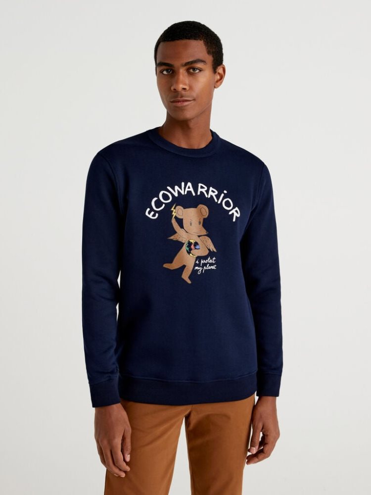 Dark Blue Men\'s Benetton Jccxucb Warm Graphic Sweatshirt | AU755029