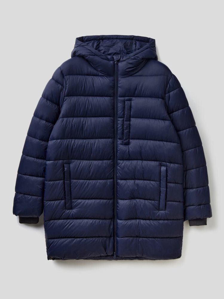 Dark Blue Men's Benetton Long Padded Recycled Nylon Puffer Jackets | AU534114