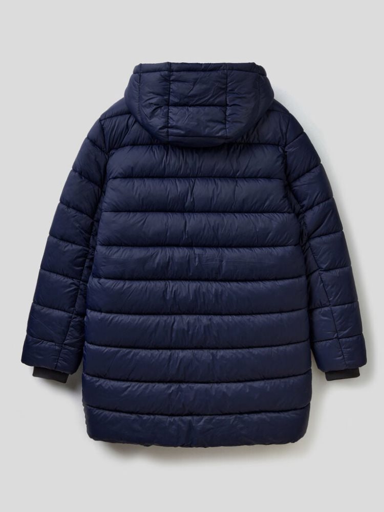 Dark Blue Men's Benetton Long Padded Recycled Nylon Puffer Jackets | AU534114