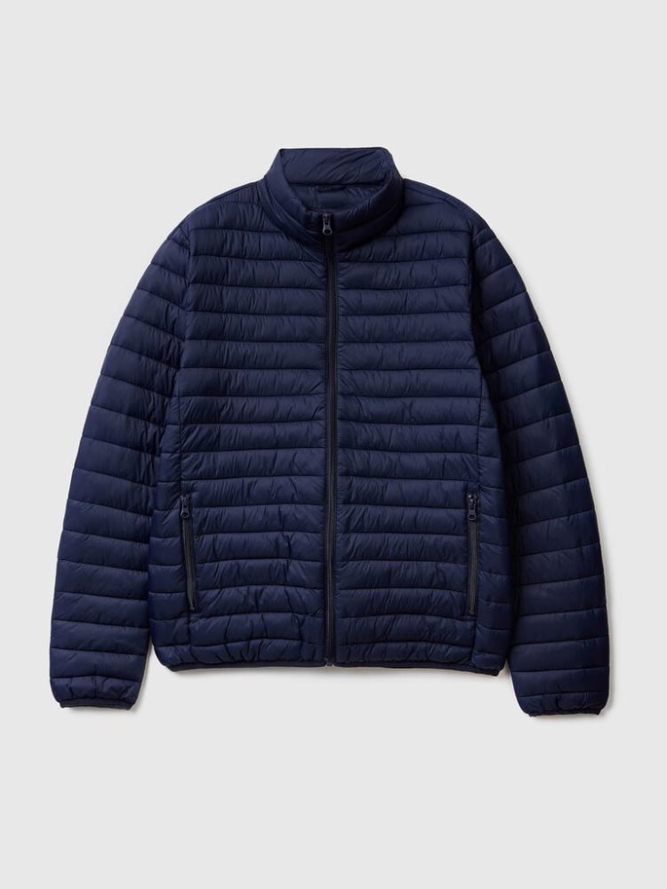 Dark Blue Men's Benetton Padded Recycled Wadding Puffer Jackets | AU701748