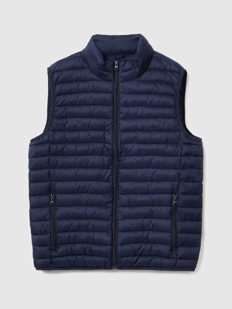 Dark Blue Men's Benetton Sleeveless Puffer Recycled Wadding Vest | AU330723