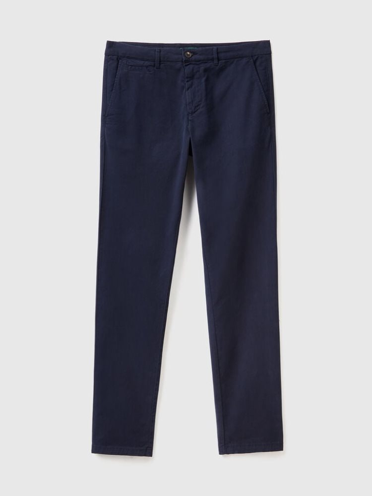 Dark Blue Men's Benetton Slim Fit Chinos | AU739574