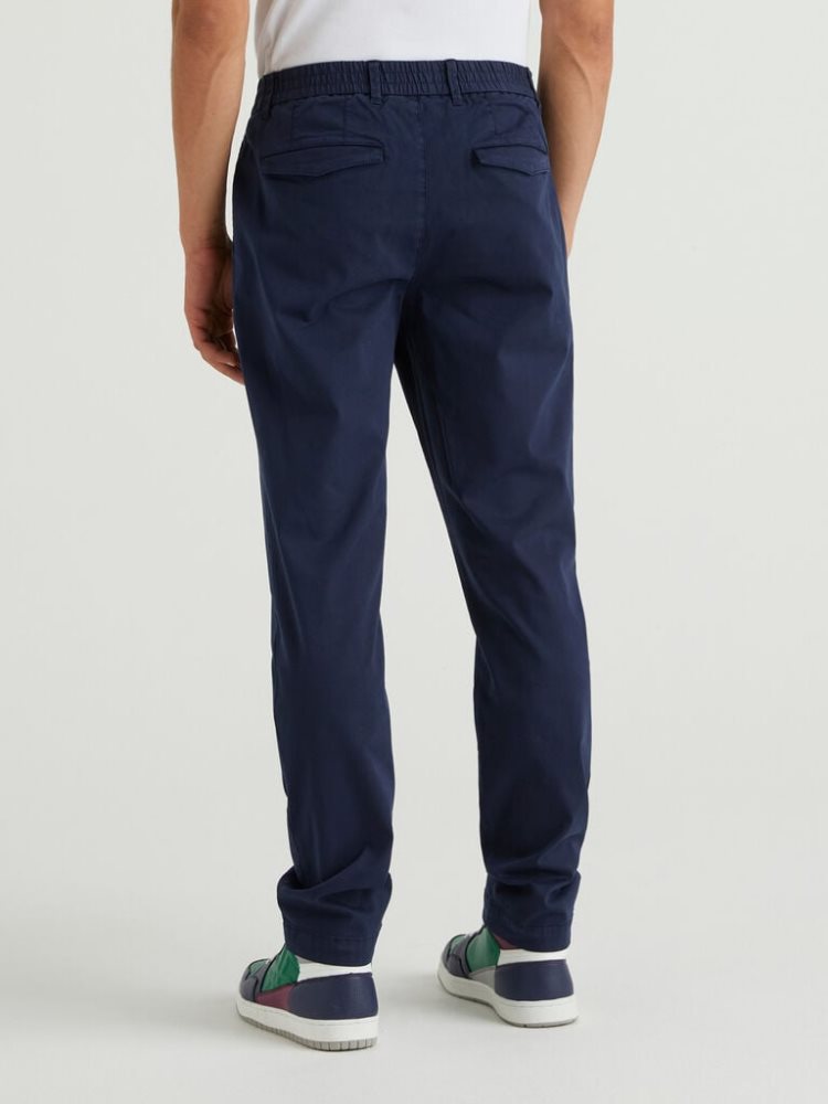 Dark Blue Men's Benetton Stretch Carrot Fit Chinos | AU384269