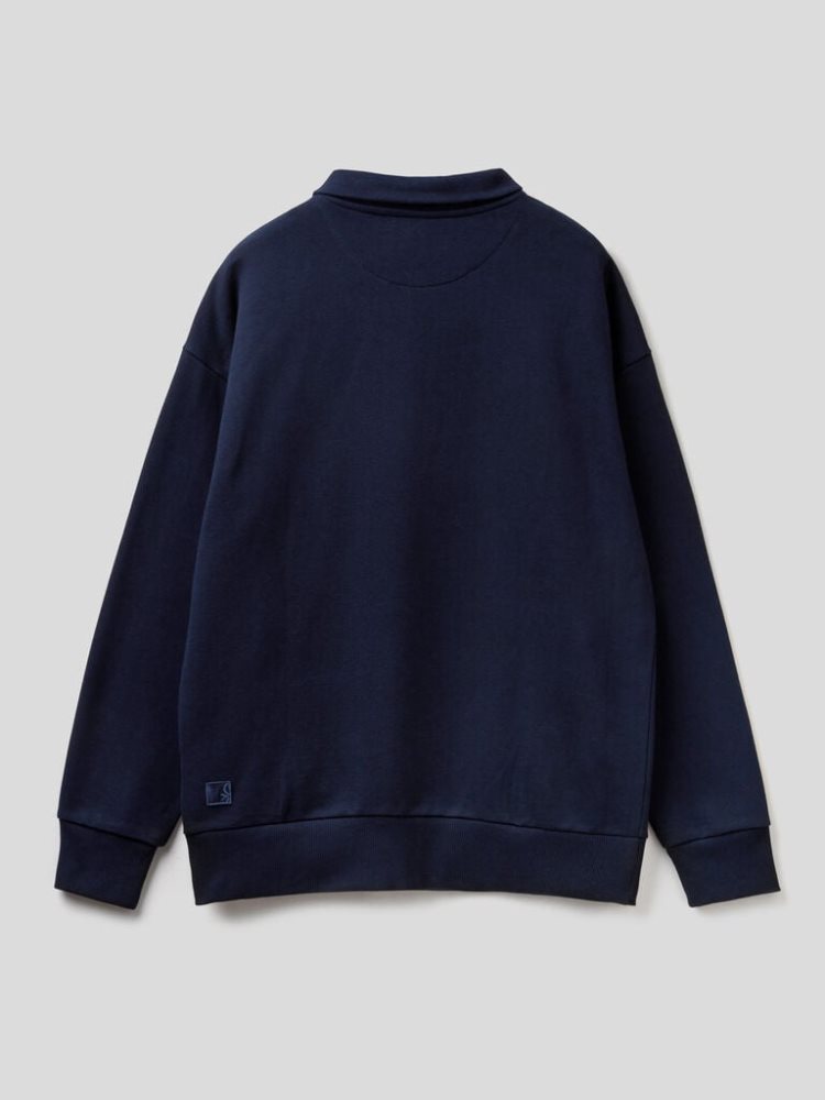 Dark Blue Men's Benetton Warm High Neck Zip Sweatshirt | AU035180